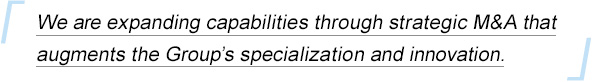 We are expanding capabilities through strategic M&A that augments the Group’s specialization and innovation.